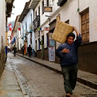 Cusco, Peru street and Peruvian man
