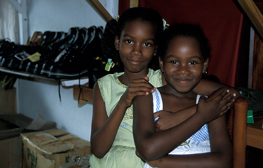 Seychelle Island girls in shop.