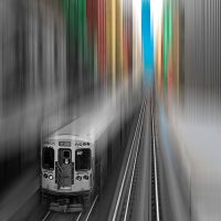 Blurred cityscape of Chicago's El train